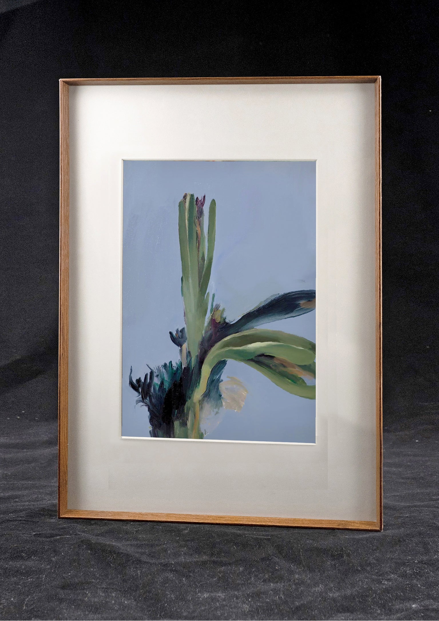 Framed artwork of a plant against a blue background Orchid – Botanical Canvas Wall Art | Large Luxury Print | Brume Art