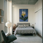 Modern bedroom with a bed, nightstands, and wall art. Iris – Botanical Canvas Wall Art | Premium Luxury Print | Brume Art