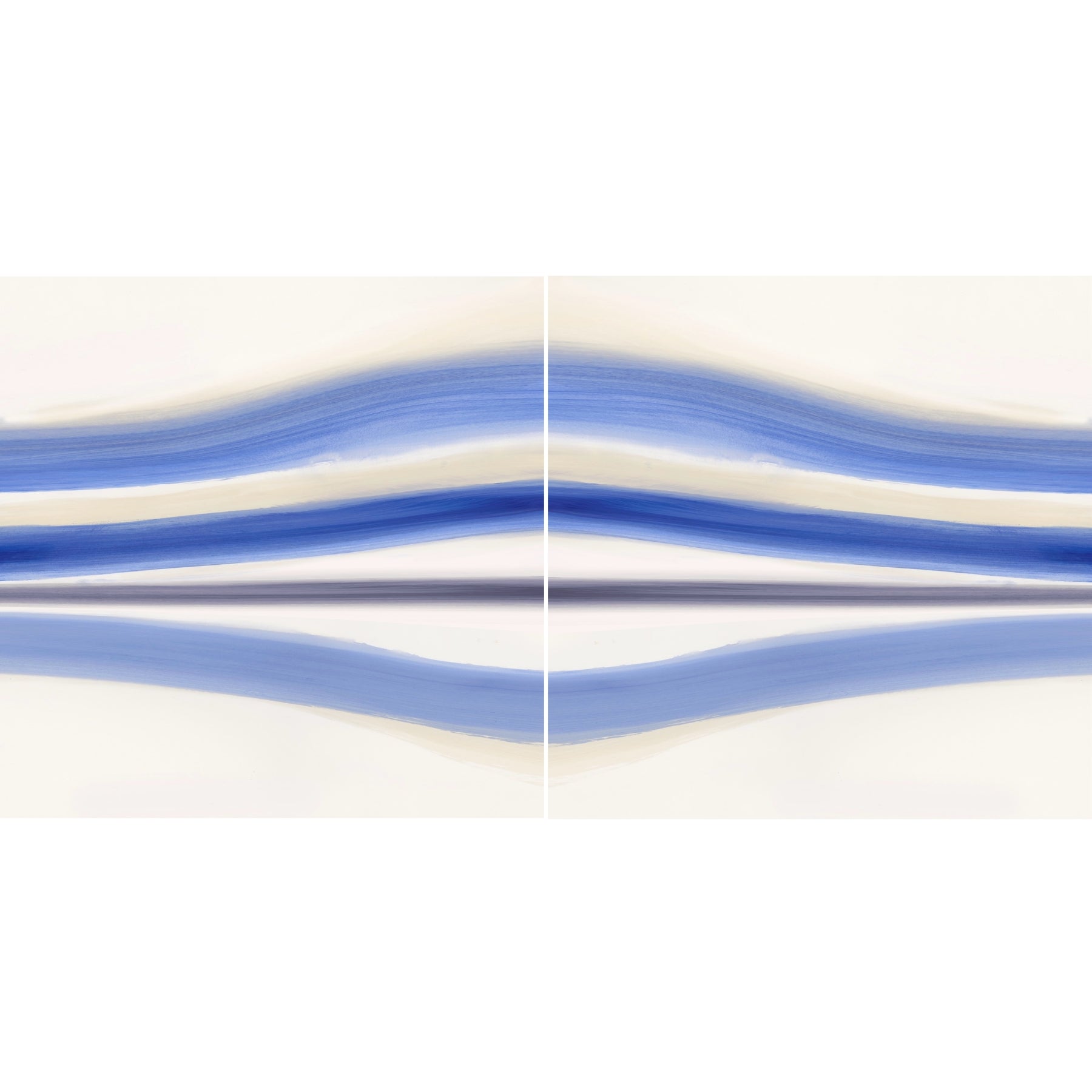 Two side-by-side images of blue wavy lines on a white background Blue Stripes – Abstract Diptych Canvas Art | Large Luxury Wall Print | Brume Art